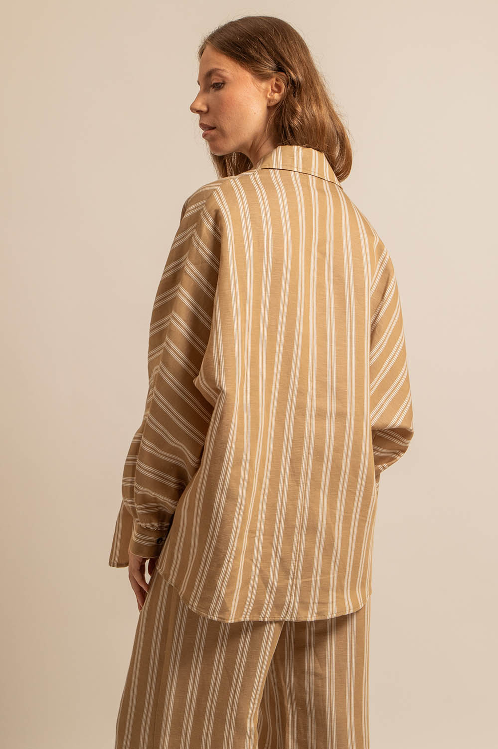 chemise en lin et coton à rayures, manches chauve-souris, fabriquée en France