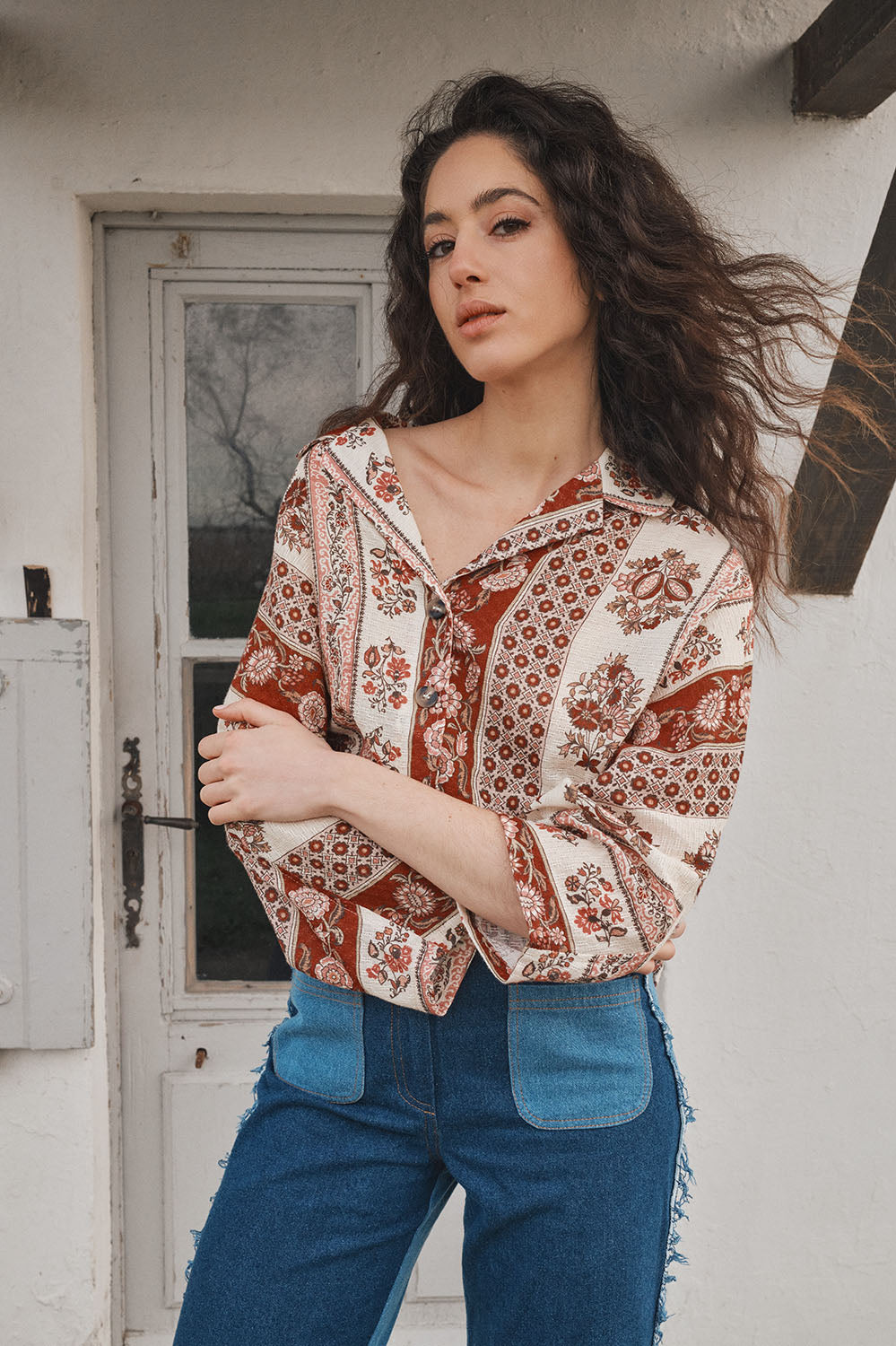 chemise oversize en coton motif Provence, manches kimono, fabriquée en France