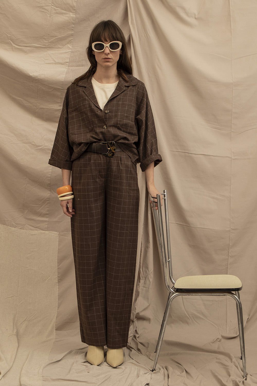 pantalon en coton à carreaux vintage