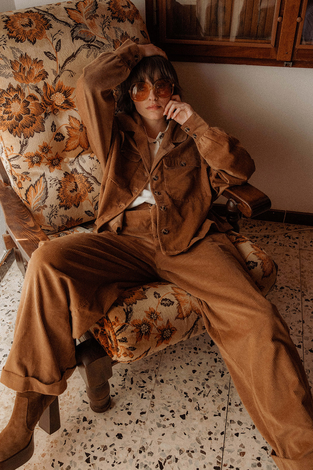 Pantalon taille haute en velours