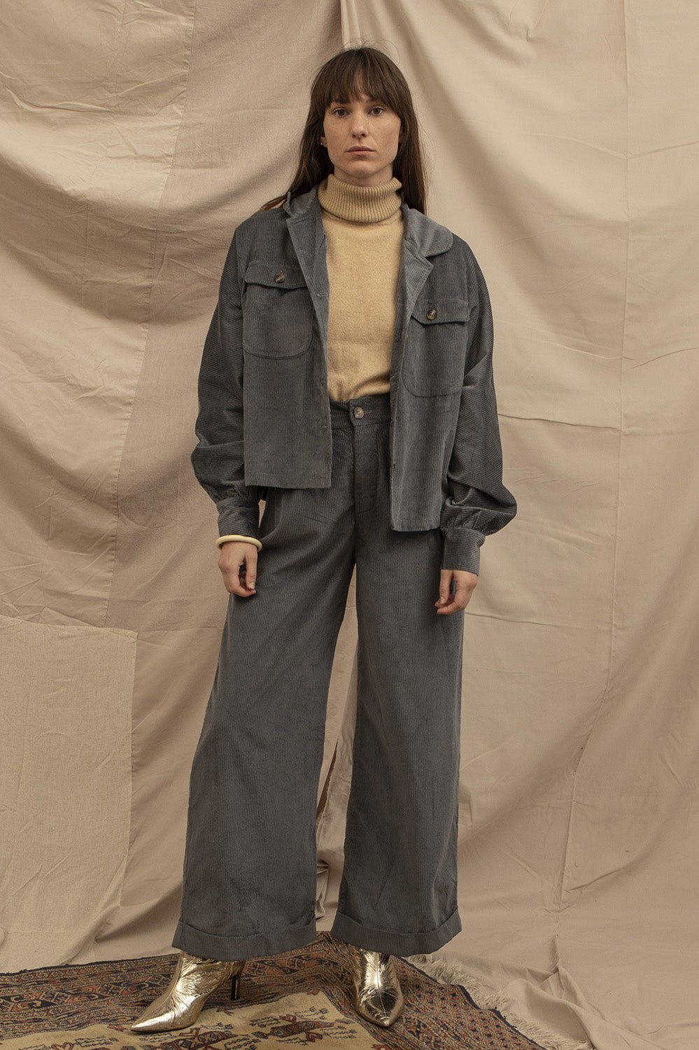 Surchemise oversize bleu en velours