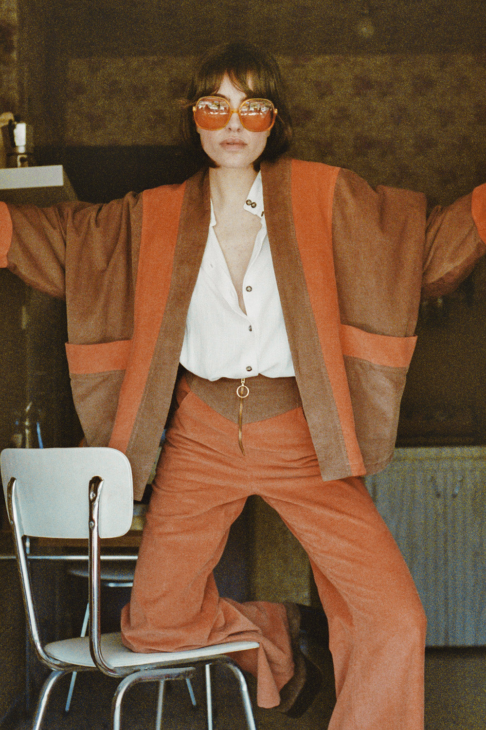 veste bicolore en velours vintage