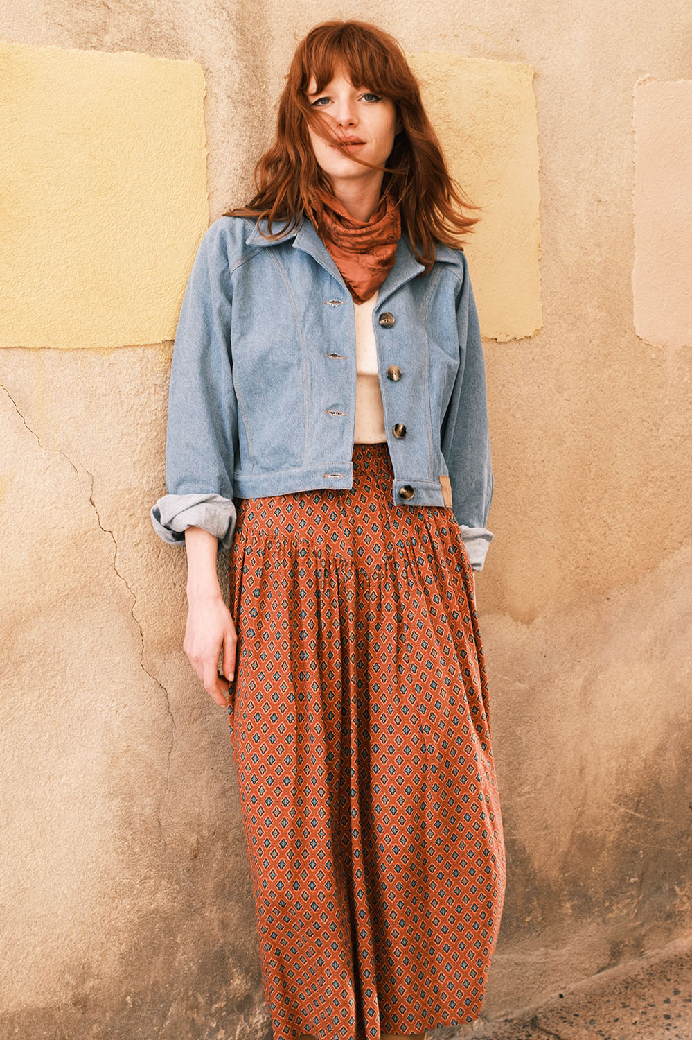 veste en denim bleu jeans coupe seventies, fabriquée en France