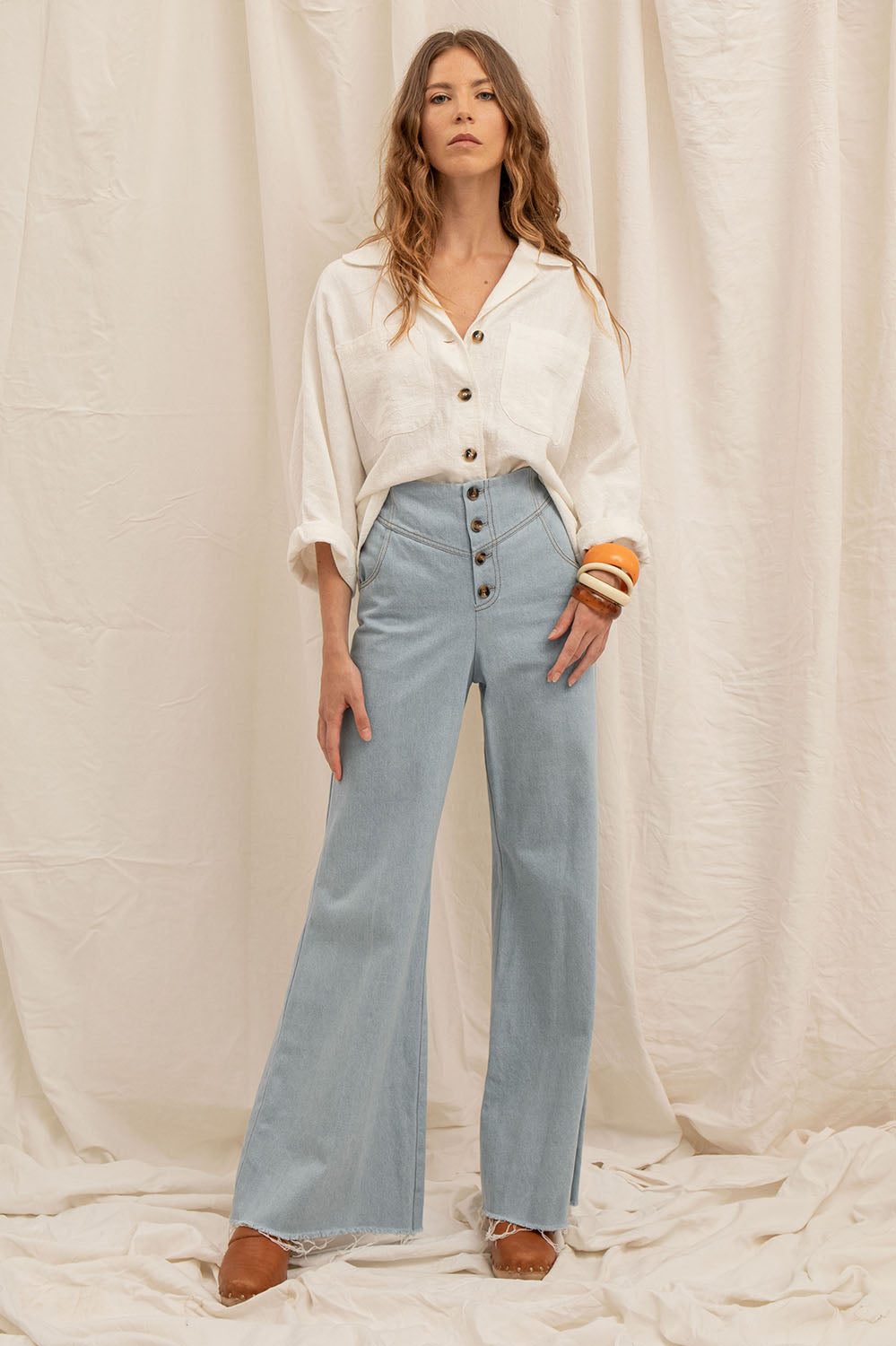 chemise oversize en toile de ramie naturel, manches kimono, fabriquée en France