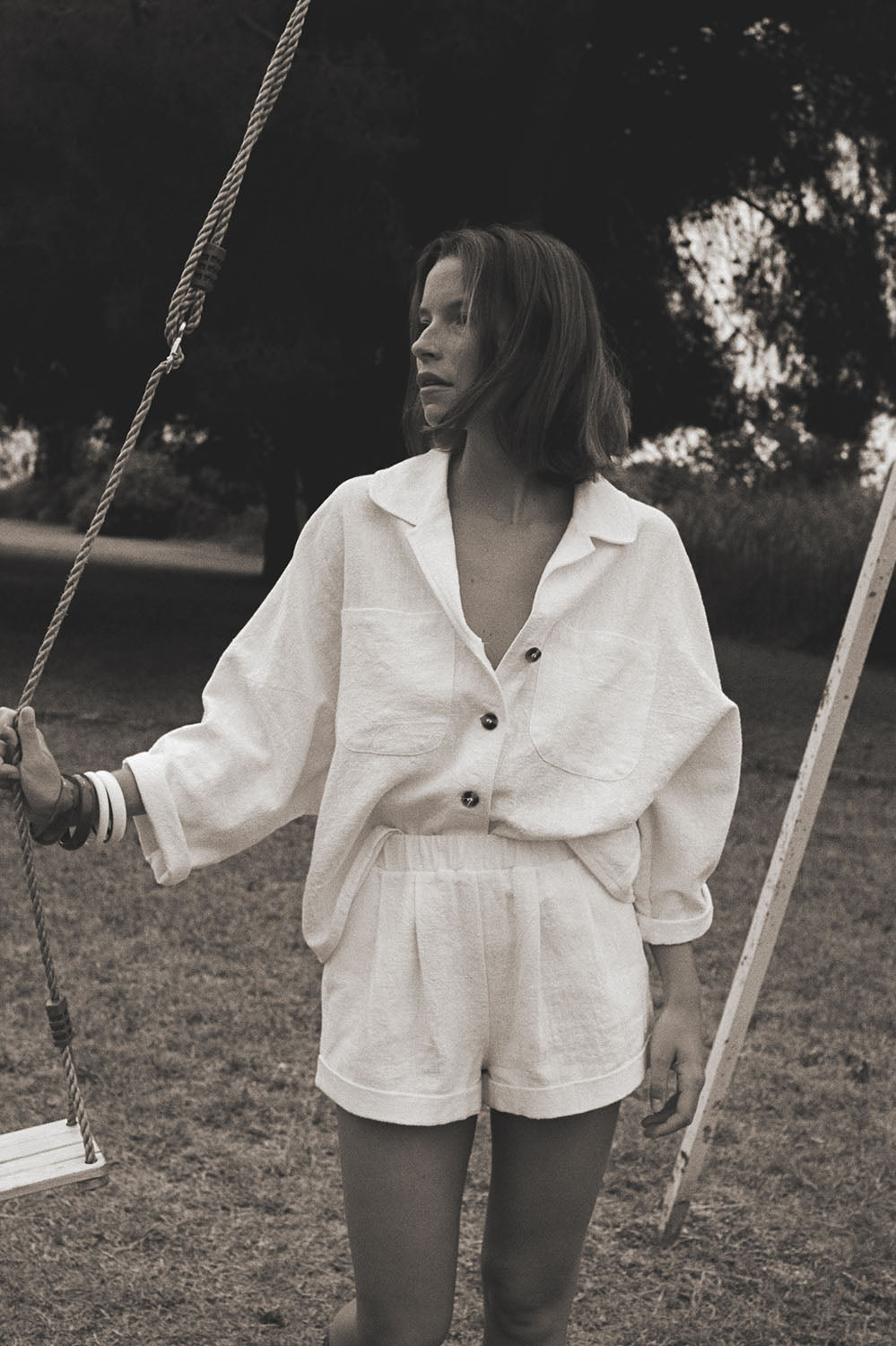 chemise oversize en toile de ramie naturel, manches kimono, fabriquée en France