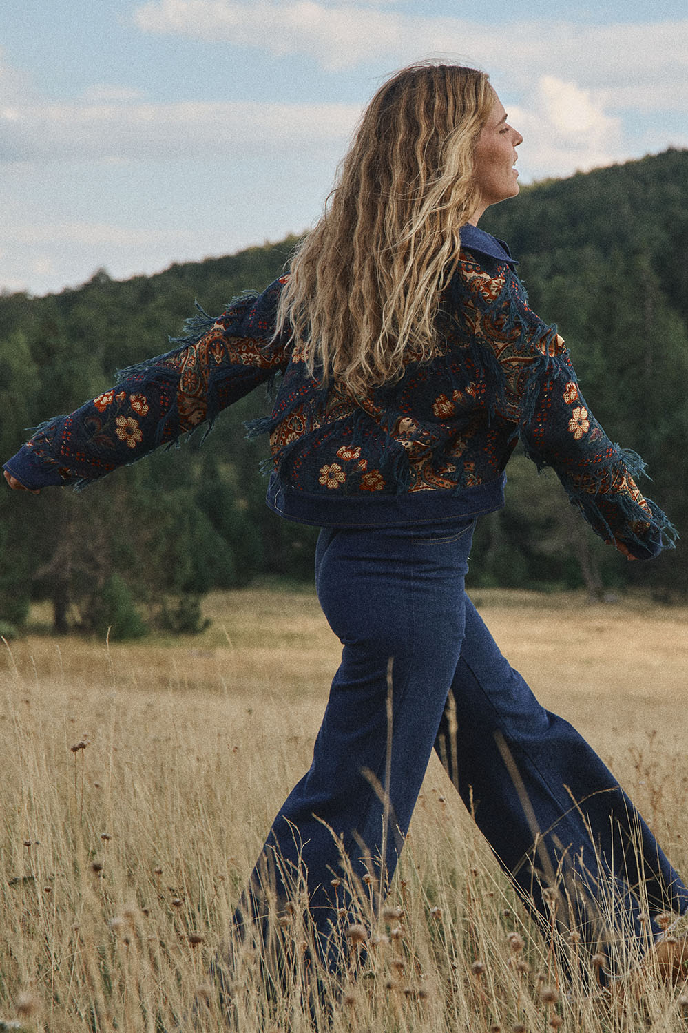 VESTE GIORGIA - Jacquard Franges Indigo