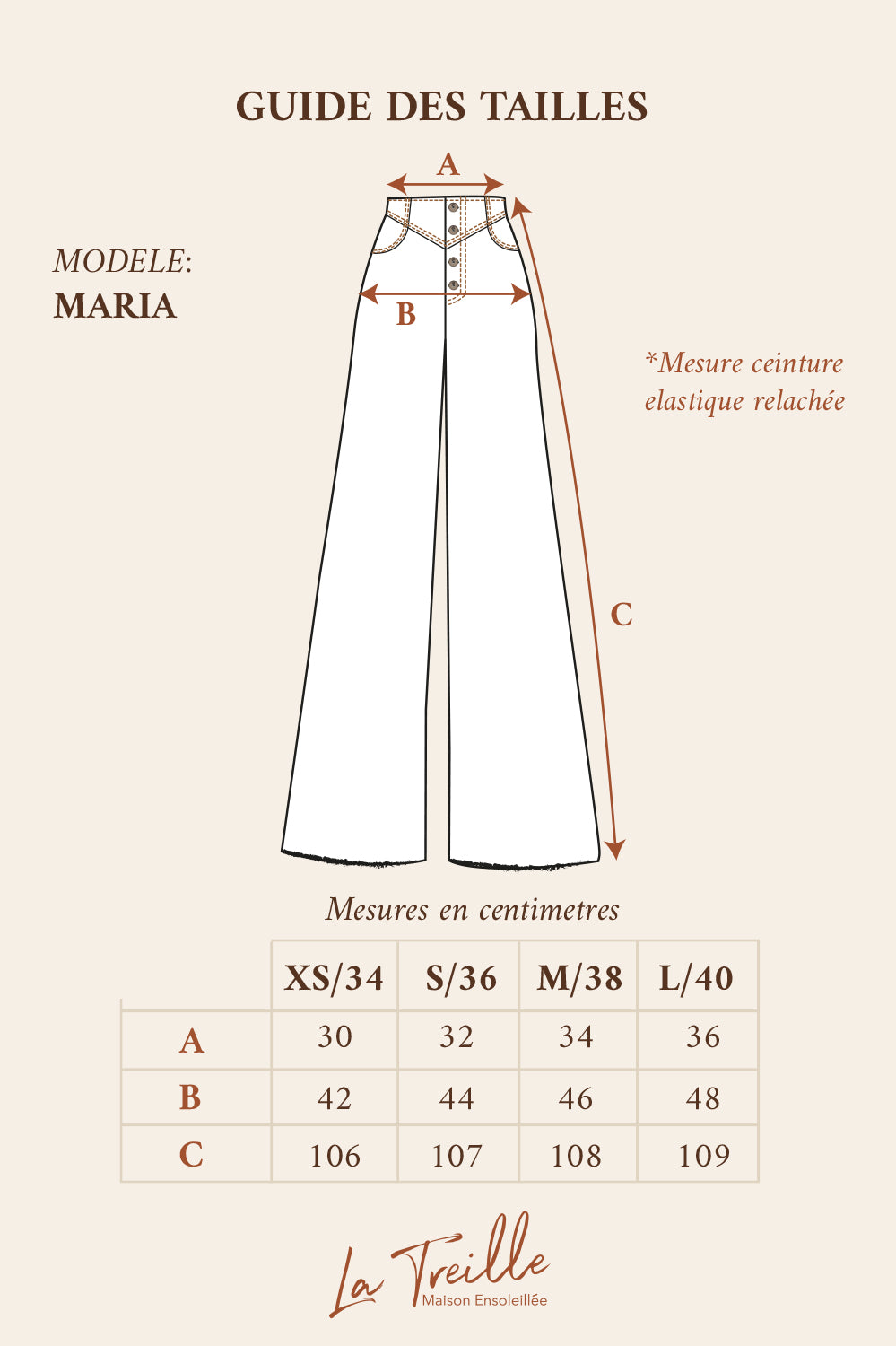 Guide des tailles du pantalon flare Maria en denim – La Treille maison ensoleillée