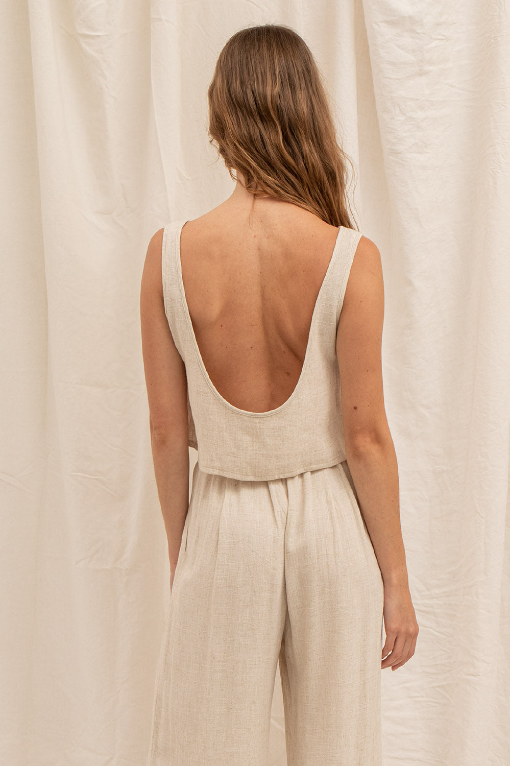 top court dos nu en lin et viscose naturel, fabriqué en France
