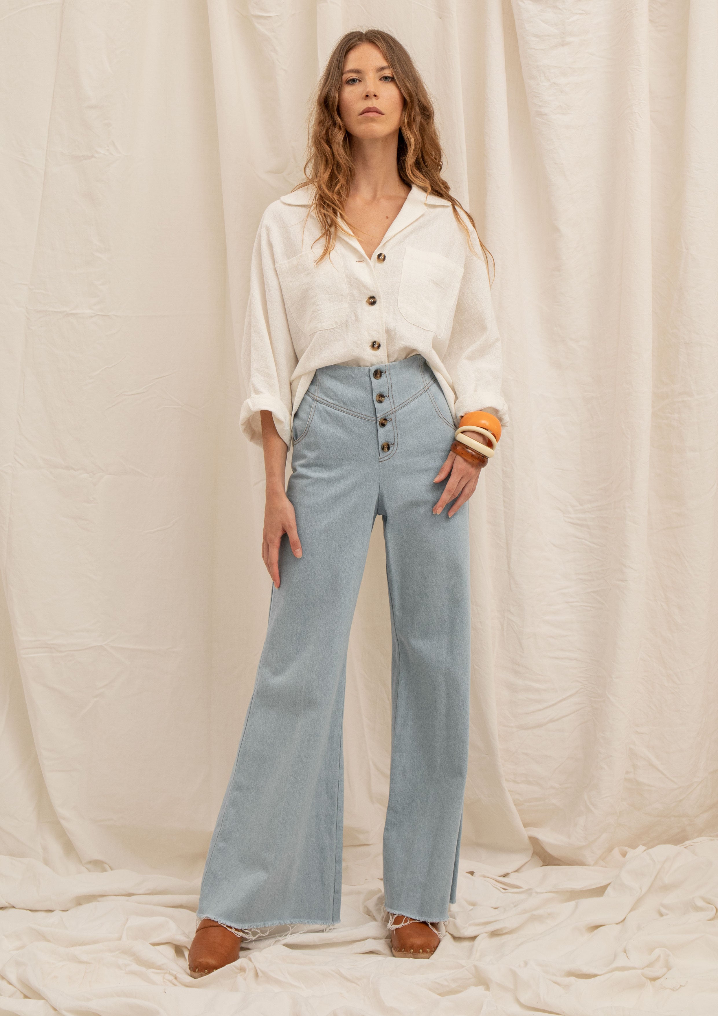 jeans flare coupe seventies bleu 