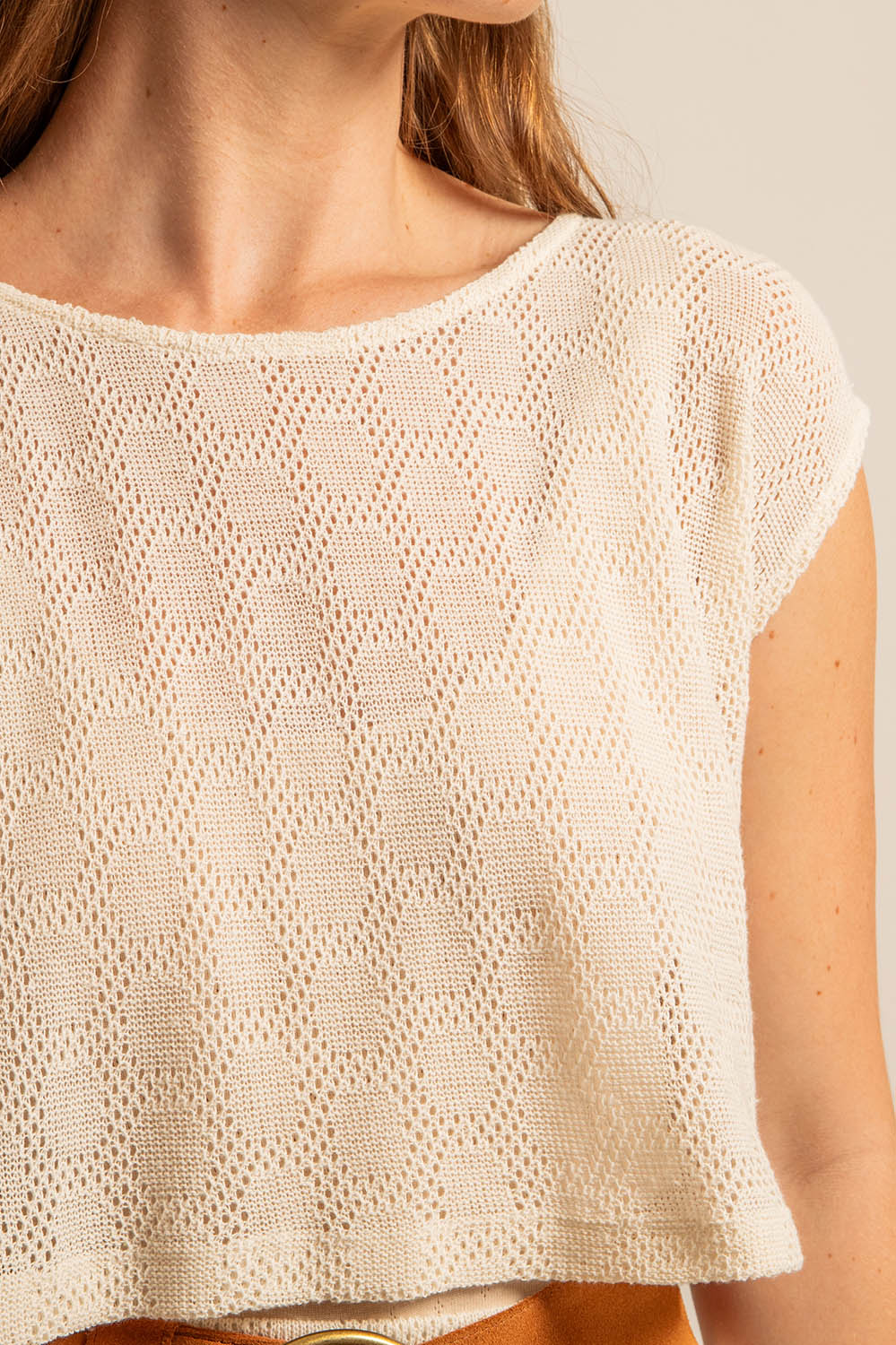 top sans manches en maille ajourée rétro, fabriqué en France