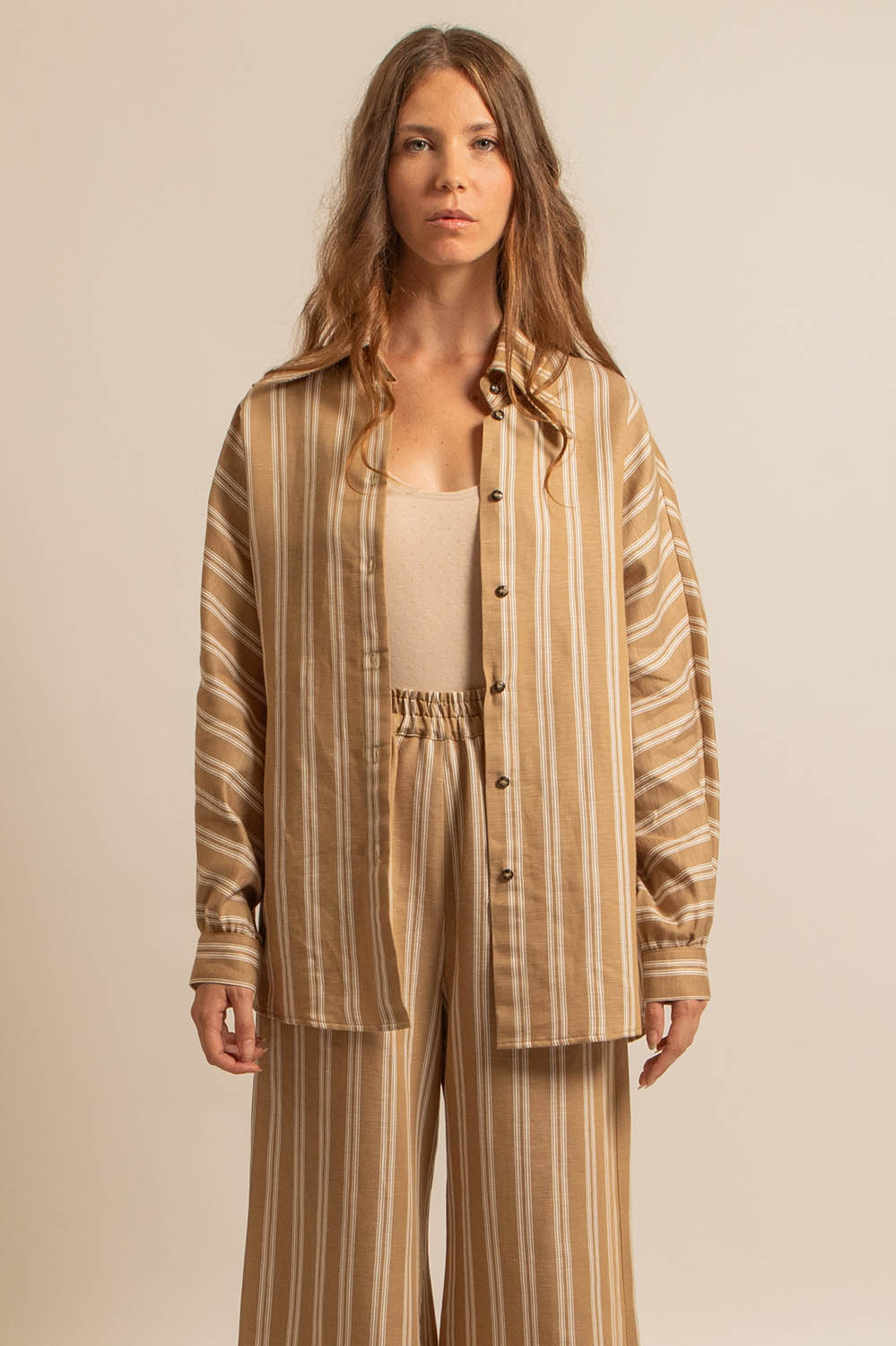 chemise en lin et coton à rayures, manches chauve-souris, fabriquée en France