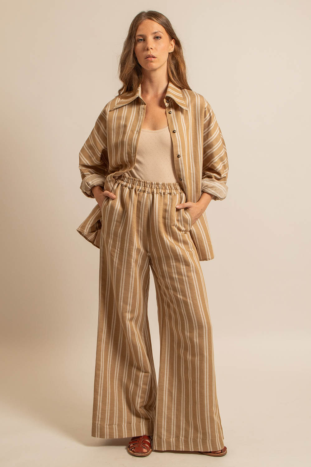 chemise en lin et coton à rayures, manches chauve-souris, fabriquée en France