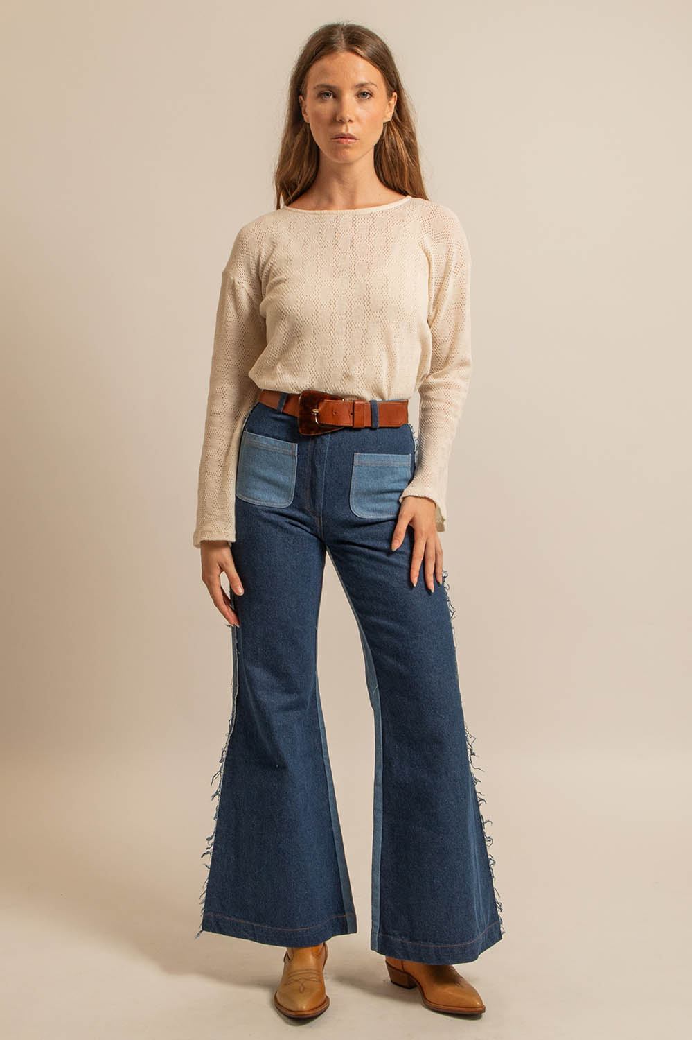 top manches longues en maille ajourée rétro, fabriqué en France