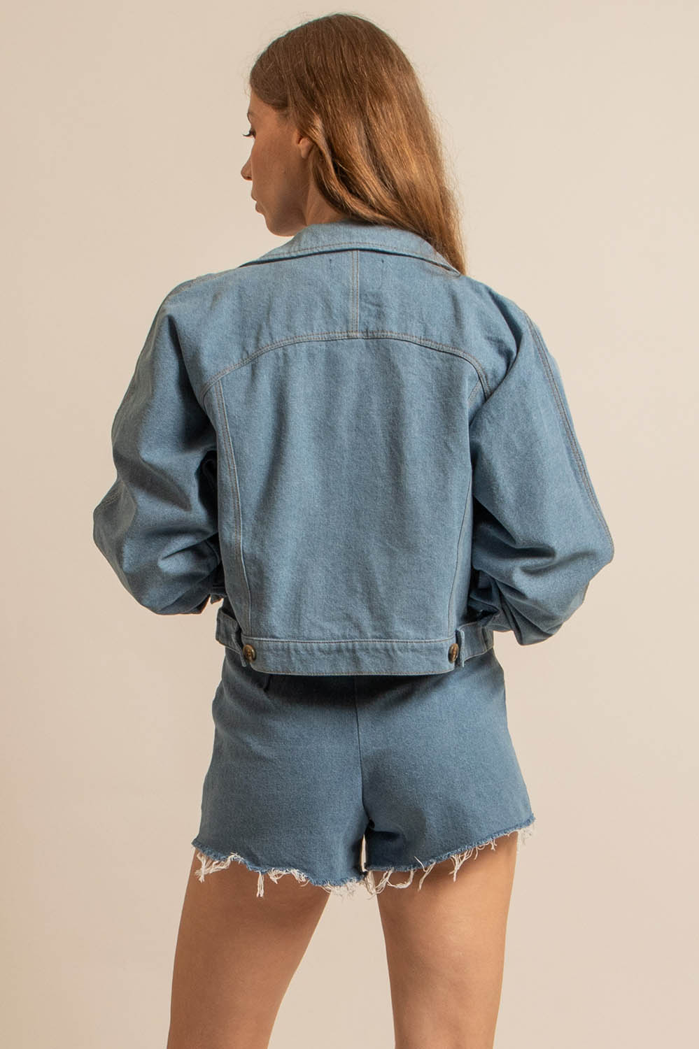veste en denim bleu jeans coupe seventies, fabriquée en France