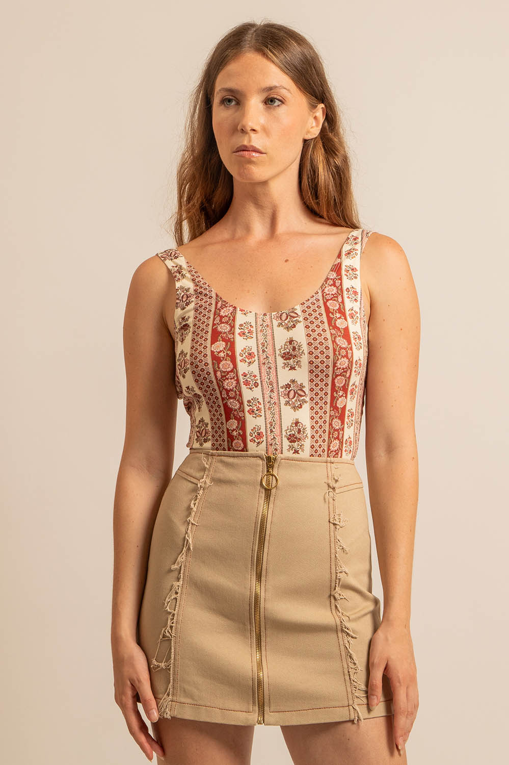 body en coton stretch motif Provence, dos nu, fabriqué en France