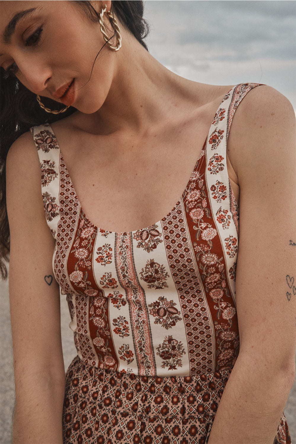 body en coton stretch motif Provence, dos nu, fabriqué en France