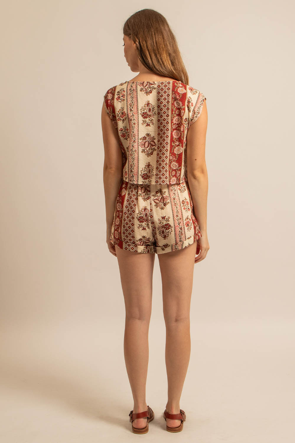 short en lin et viscose motif Provence, taille élastique, fabriqué en France