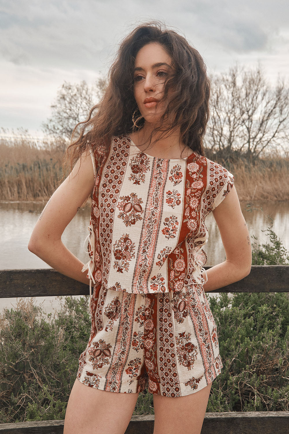 short en lin et viscose motif Provence, taille élastique, fabriqué en France