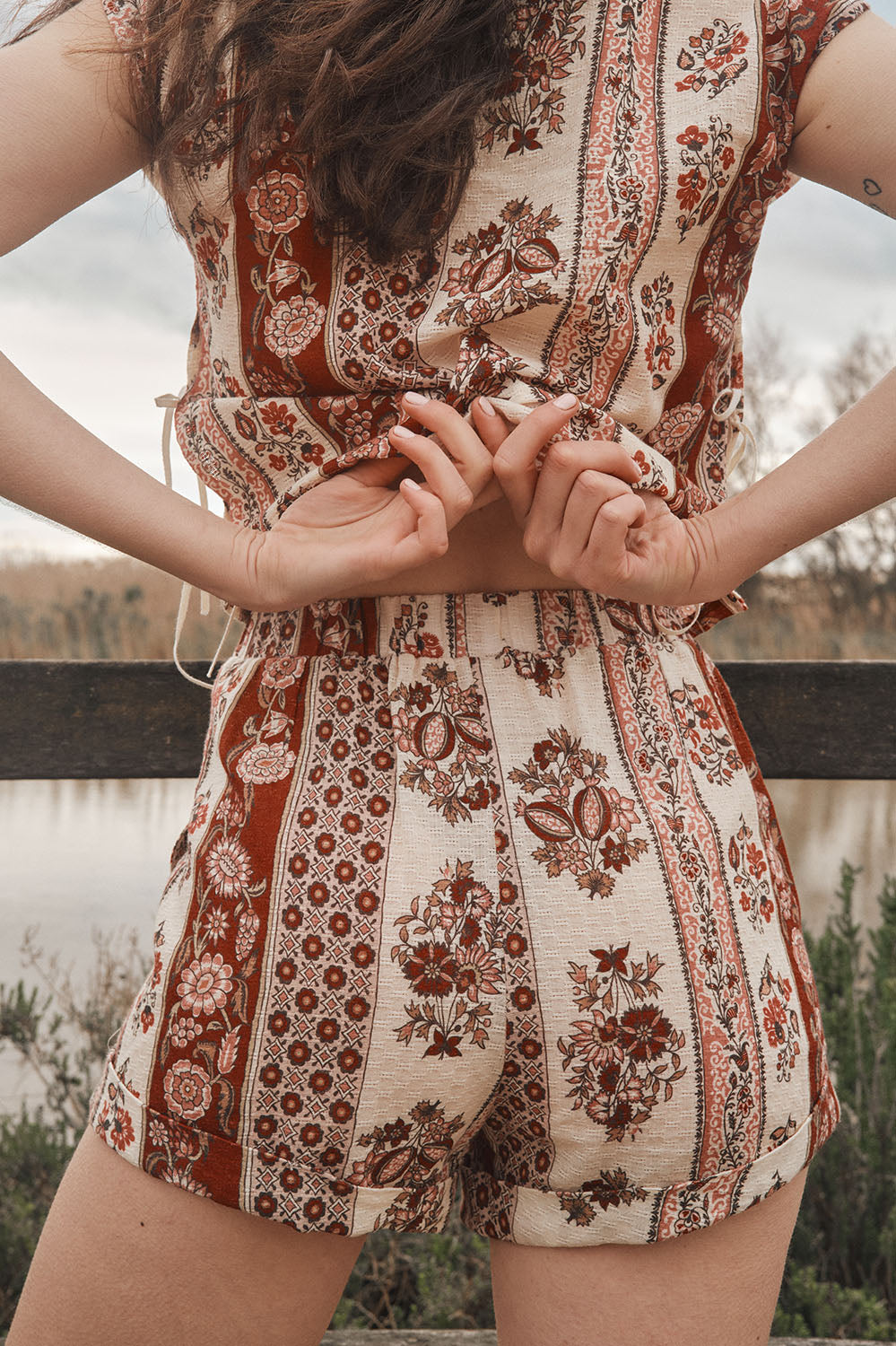 short en lin et viscose motif Provence, taille élastique, fabriqué en France