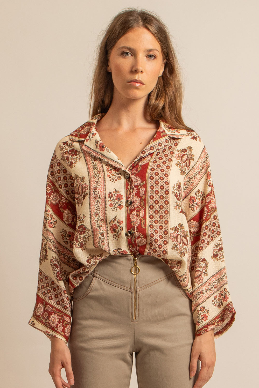 chemise oversize en coton motif Provence, manches kimono, fabriquée en France