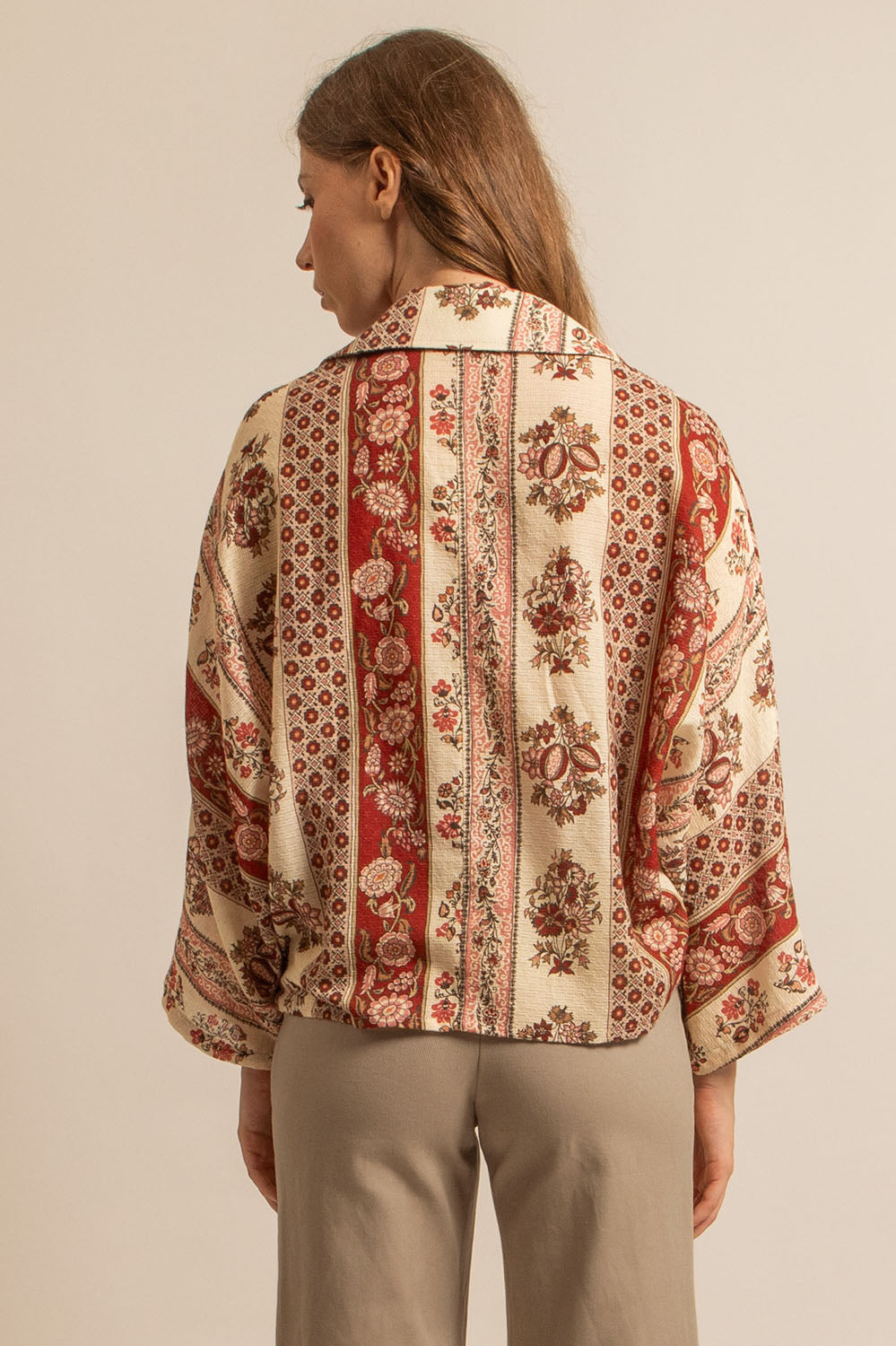 chemise oversize en coton motif Provence, manches kimono, fabriquée en France