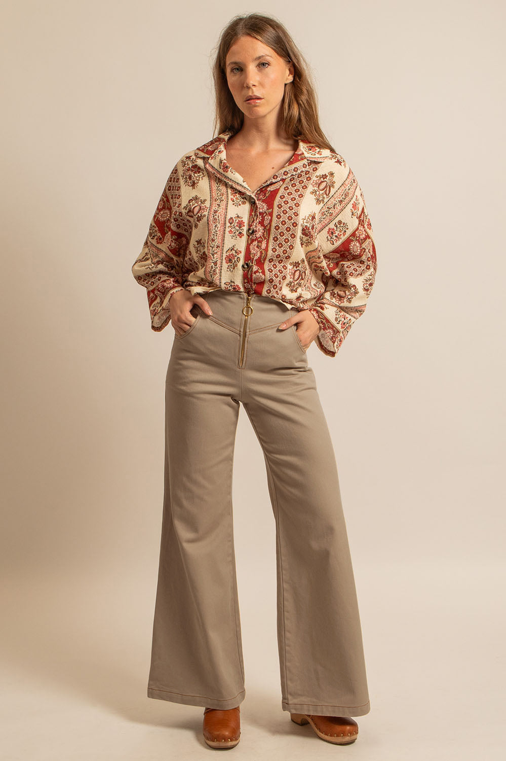 chemise oversize en coton motif Provence, manches kimono, fabriquée en France