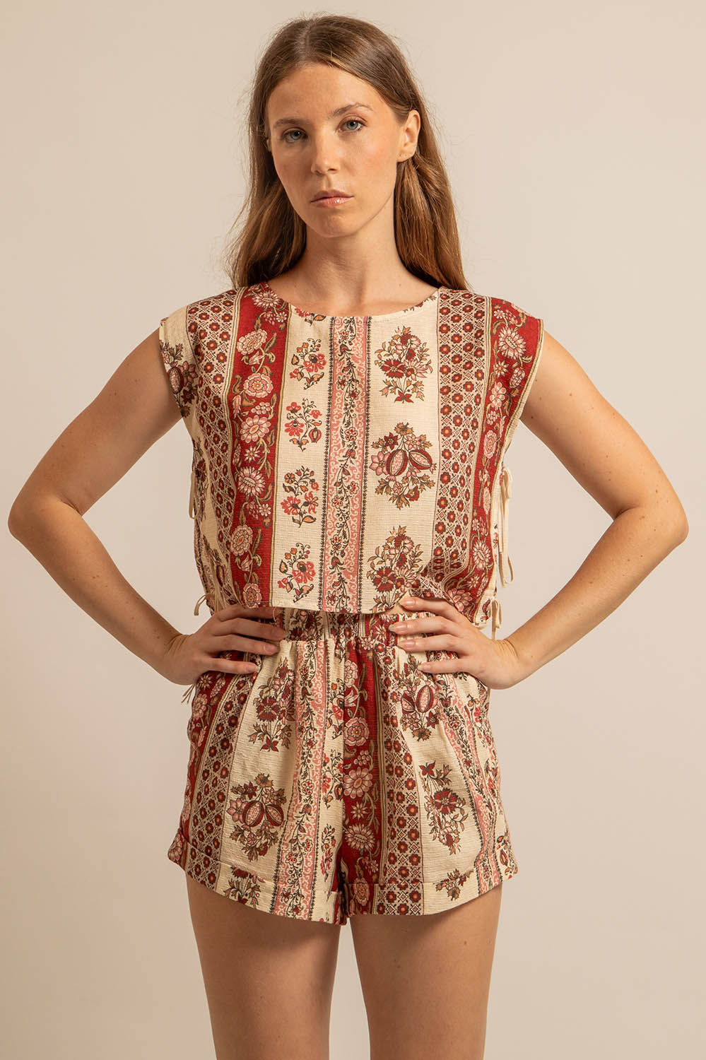 top sans manches en coton motif Provence, fabriqué en France