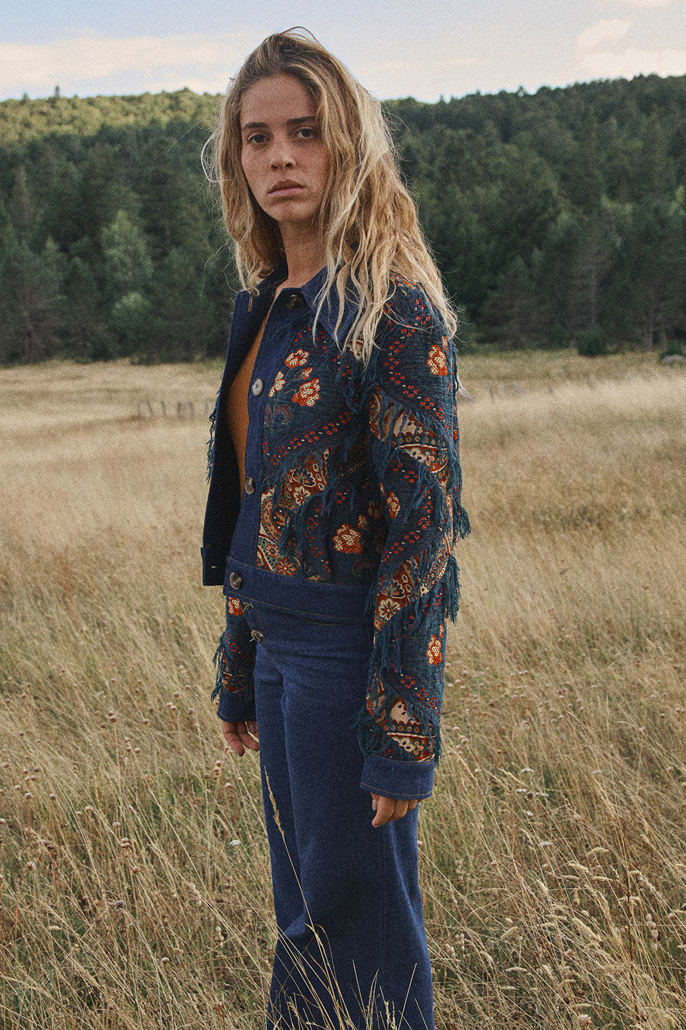VESTE GIORGIA - Jacquard Franges Indigo
