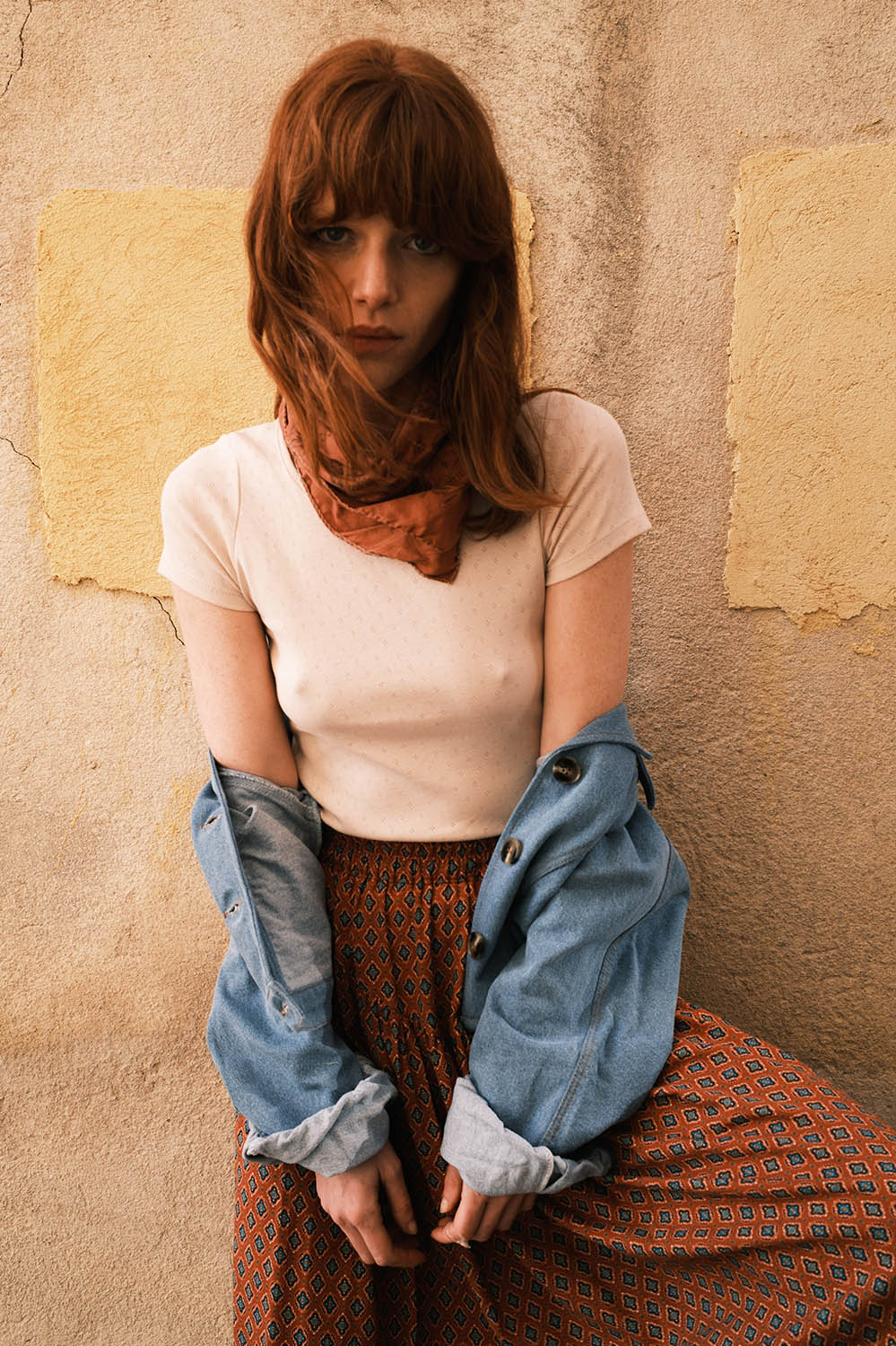 Tee-shirt ajusté crème pour femme La Treille, coupe près du corps, en maille pointelle.